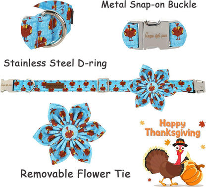 Unique style paws Thanksgiving Dog Collar with Flower Tie Autumn Turkey Theme Puppy Collar for
