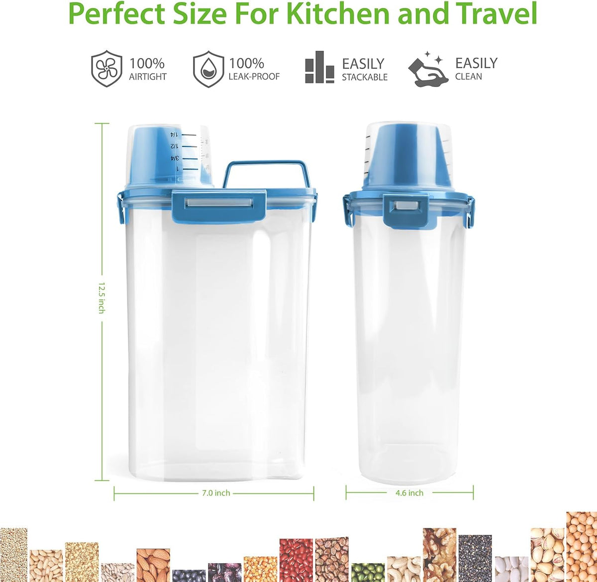 Rice Airtight Storage Container, 3 to 5Lbs Cereal Dry Food Flour Bin, Pet Dog Cat Food Dispenser