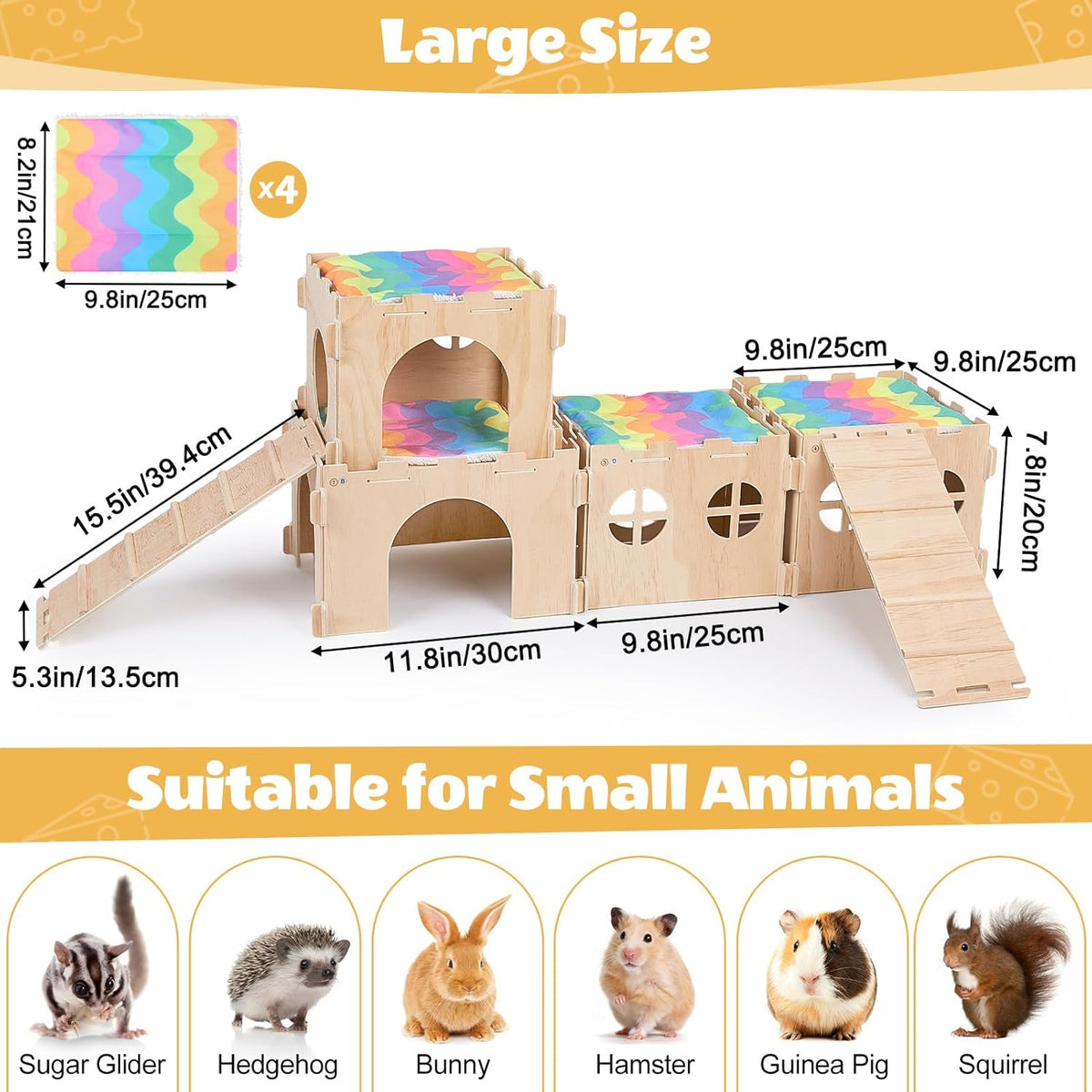 Guinea Pig Hideout, Guinea Pigs House with Stairs and Mats Extra Large Guinea Piggy Castle