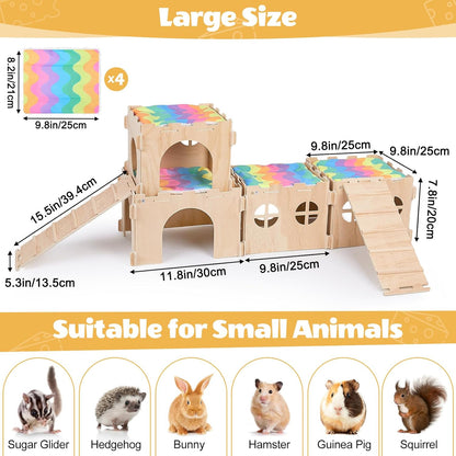 Guinea Pig Hideout, Guinea Pigs House with Stairs and Mats Extra Large Guinea Piggy Castle