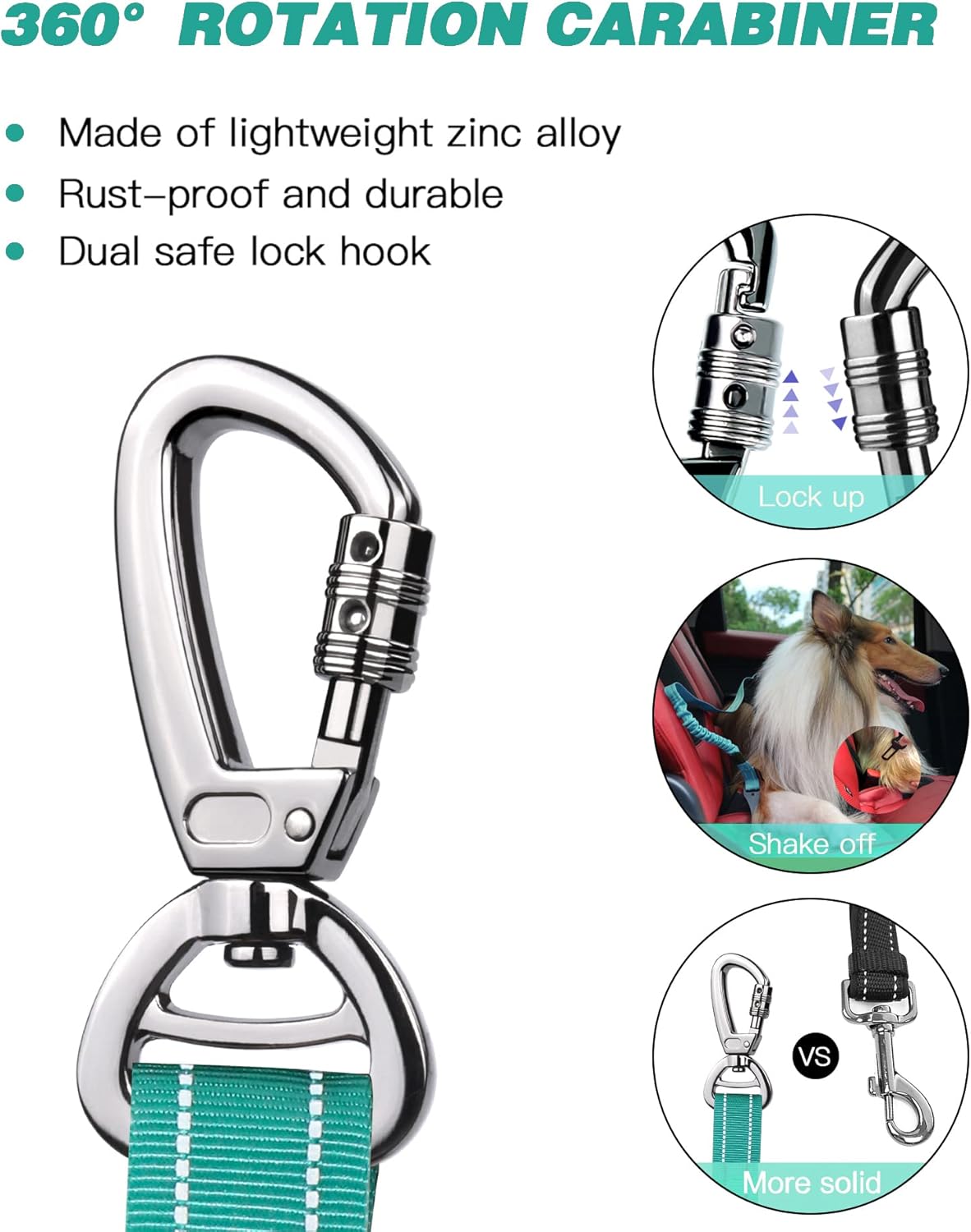 AUBELL Dog Seat Belt for Car,Updated 3-in-1 Adjustable Reflective Bungee Heavy Duty Dog Car Harness
