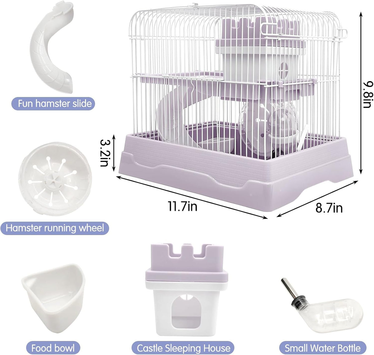PINVNBY 2-Tier Dwarf Hamster Cage, Hamster Travel Cage Portable Mouse Cage with Running Exercise