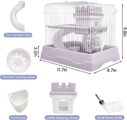 PINVNBY 2-Tier Dwarf Hamster Cage, Hamster Travel Cage Portable Mouse Cage with Running Exercise