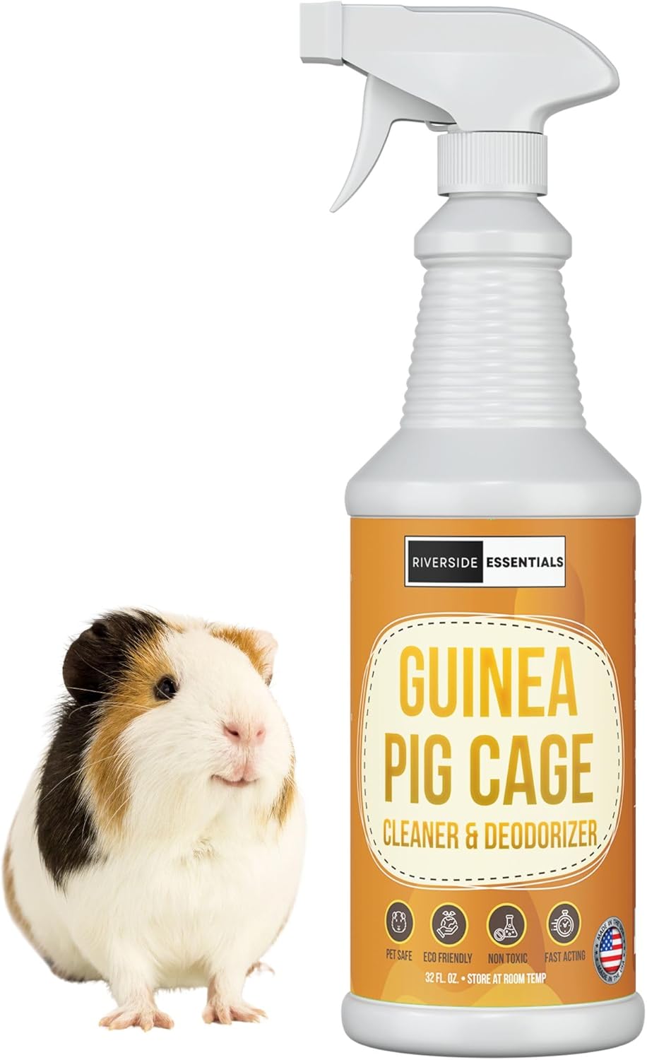 32oz Guinea Pig Cage Cleaner & Deodorizer Spray - Safe & Effective Odor Eliminator for Small Animal