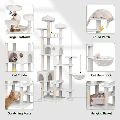 85in Tall Cat Tower for Heavy Duty Big Cats, Large Cat Tree with Scratching Post, Plush Perches