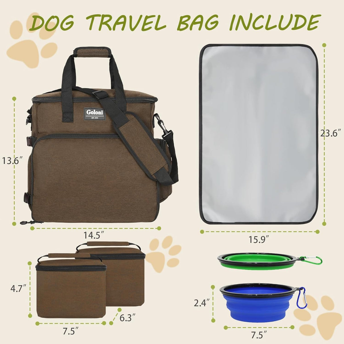 Dog Travel Bag Airline Approved–Pet Travel Tote with Collapsible Bowls,Food Containers & Feeding