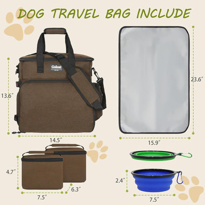Dog Travel Bag Airline Approved–Pet Travel Tote with Collapsible Bowls,Food Containers & Feeding