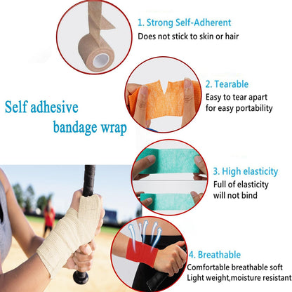 Self Adhesive Tape Wrap- 6 Rolls,Non-Woven Self Adherent Vet Wrap Tape,2in x 5Yard | Cohesive