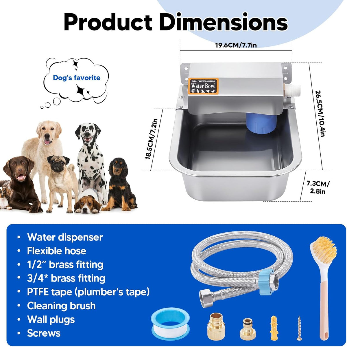 Automatic Water Dispenser for Dog, 3L Dog Water Bowl Dispenser, Stainless Steel Indoor/Outdoor