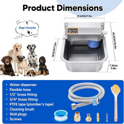 Automatic Water Dispenser for Dog, 3L Dog Water Bowl Dispenser, Stainless Steel Indoor/Outdoor