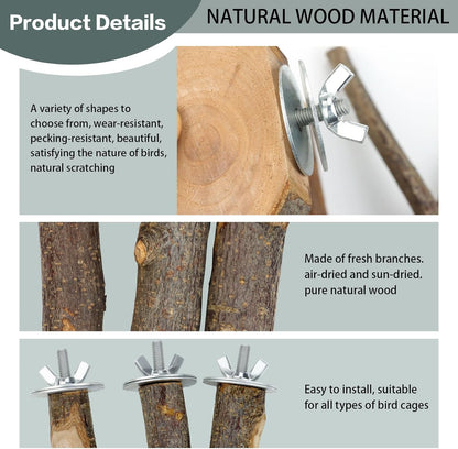 Natural Wood Bird Perches for Cage, Parrot Perch Stand & Platform, Bird Cage Accessories for