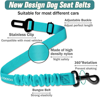 COOYOO Dog Seat Belt,3 Piece Set Retractable Dog Car Harness Adjustable for Vehicle Nylon Pet