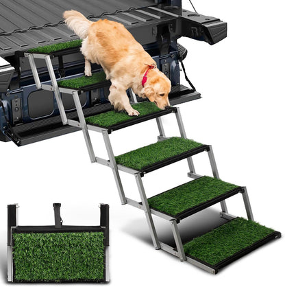 Dog Stairs for Car, Portable Folding Dog Ramps,Dog Steps for Large Dogs with Non-Slip Grass Rug for