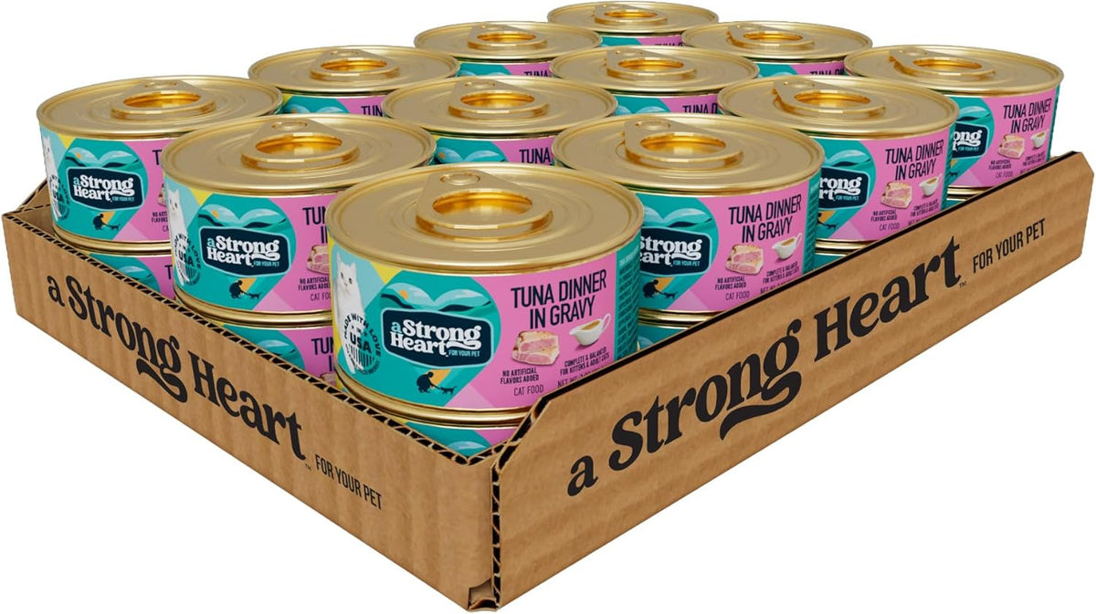 A Strong Heart Canned Wet Cat Food, Tuna Dinner in Gravy - 3 oz Cans (Pack of 24), Made in The USA