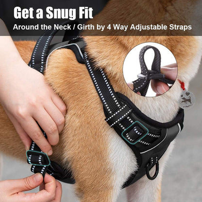 PoyPet No Pull Dog Harness, Reflective Comfortable Vest Harness with Front & Back 2 Leash