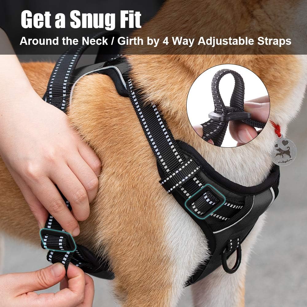 PoyPet No Pull Dog Harness, Reflective Comfortable Vest Harness with Front & Back 2 Leash