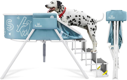 Big Dipper Dog Bath Tub with Stairs, Elevated Portable Foldable Wash Station with Steps for