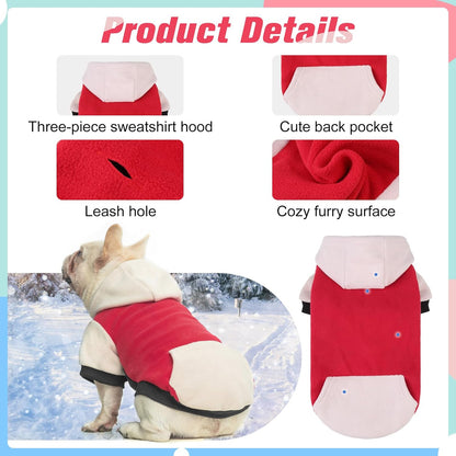 BEAUTYZOO Fleece Dog Hoodie Sweatershirt with Pocket and Leash Hole, Stretchy Small Medium Large