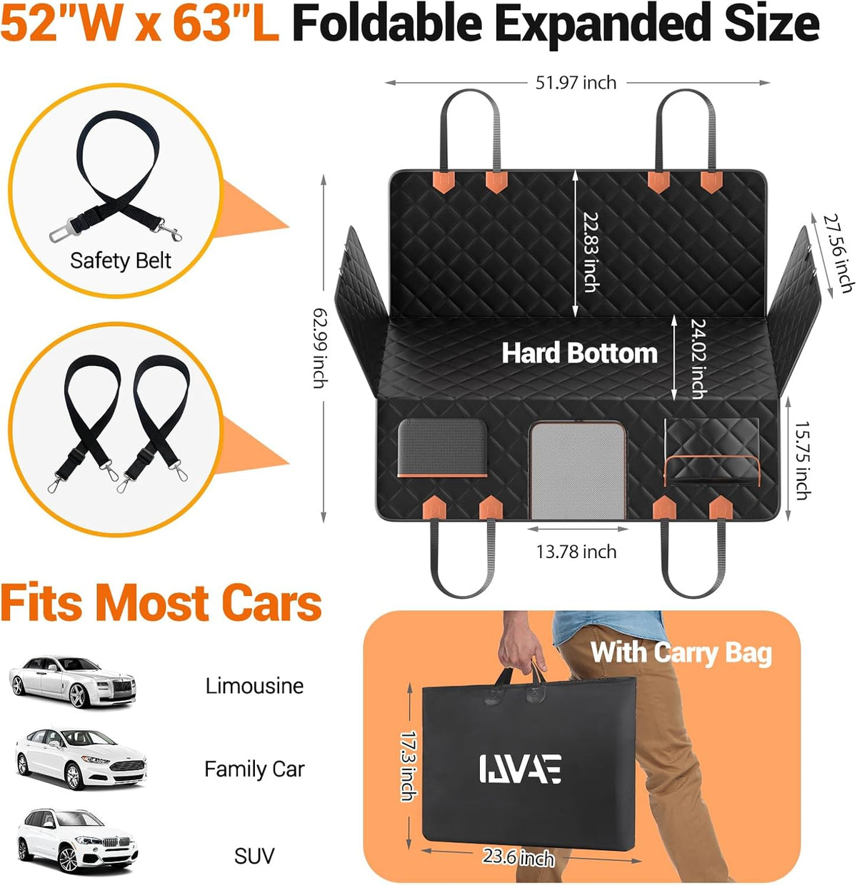 Hard Bottom Car Seat Cover for Dogs,Waterproof Dog Seat Cover for Back Seat Extender,Scratch-Proof