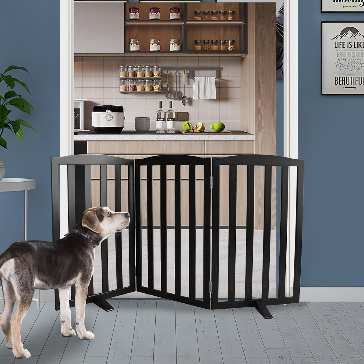 ZJSF Foldable Freestanding Indoor Dog Gate for House Wood Long Pet Gates Dog Fence for Stairs Puppy