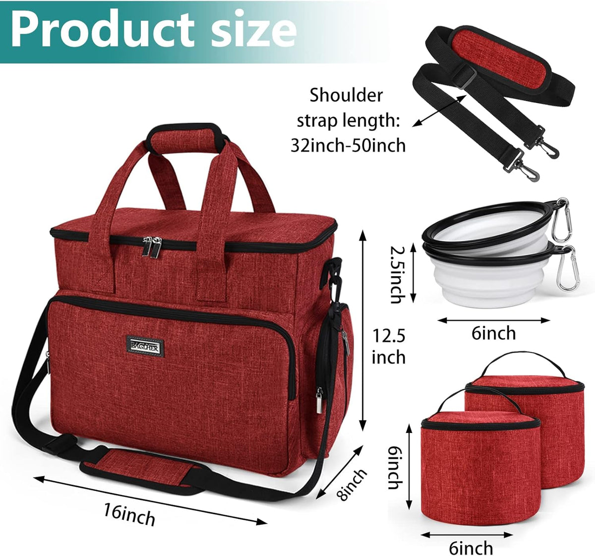 BAGLHER Dog Travel Bag, Pet Travel Bag (ALL Pet Travel Supplies), With 2 Pet Food Containers and 2