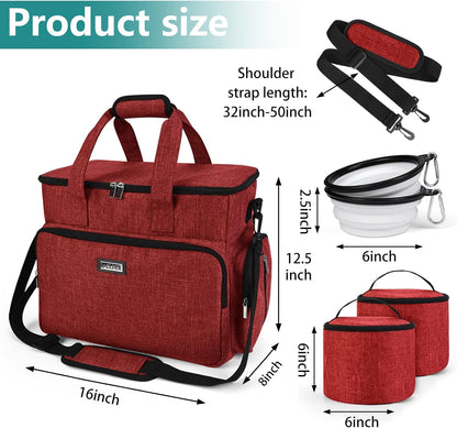 BAGLHER Dog Travel Bag, Pet Travel Bag (ALL Pet Travel Supplies), With 2 Pet Food Containers and 2