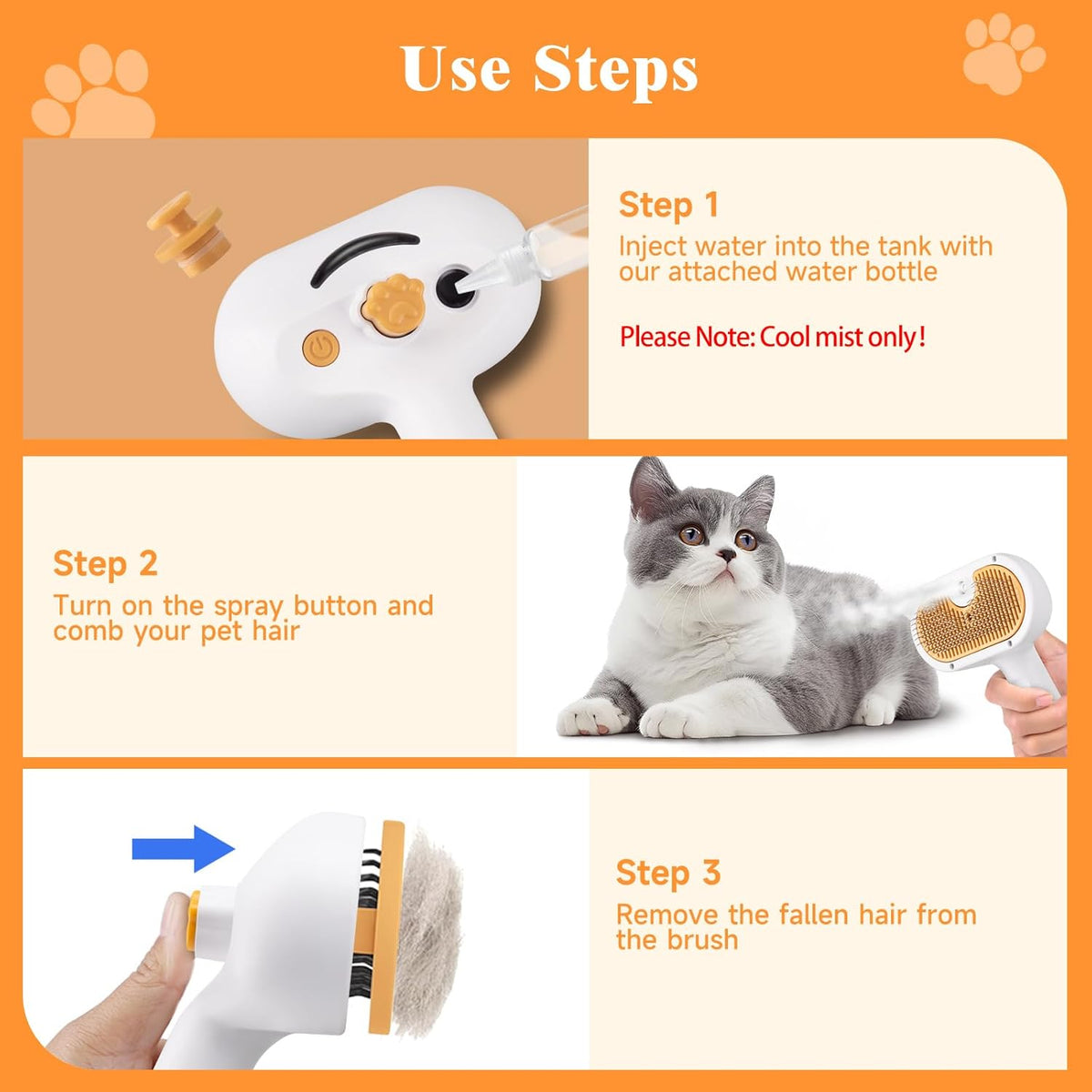 Pet Steam Brush for Dog & Cat – 3-in-1 Spray Hair Removal Comb – Steam for Shedding & Grooming