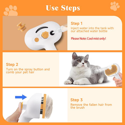 Pet Steam Brush for Dog & Cat – 3-in-1 Spray Hair Removal Comb – Steam for Shedding & Grooming
