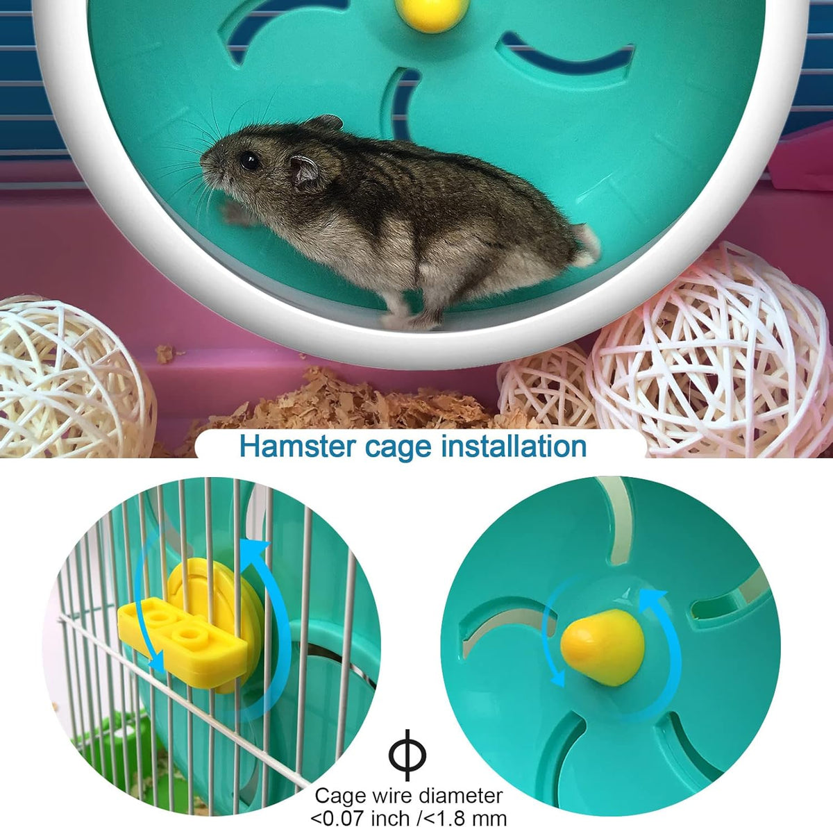 Hamster Silent Wheel, Super-Silent Small Animal Exercise Wheel Accessories, Quiet Hamster Running