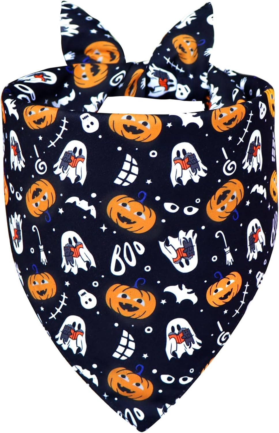 Halloween Dog Bandana for X-Large Dogs - Reversible Black Skull Pumpkin Print Scarf - Soft &