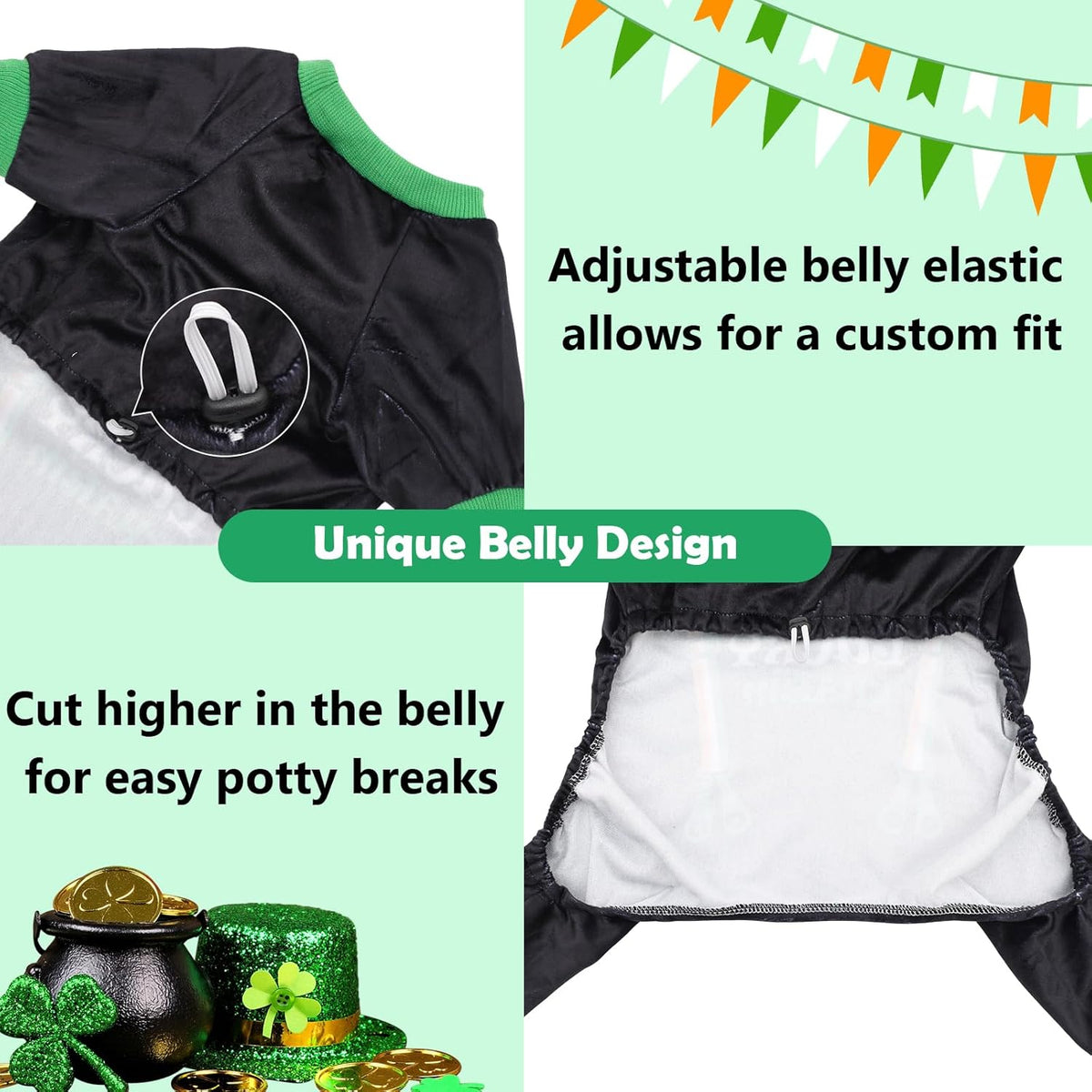 CuteBone Dog Pajamas St.Patrick's Day Puppy Onesies Small Dogs Soft Pjs Coat Cat Apparel Comfy Pet