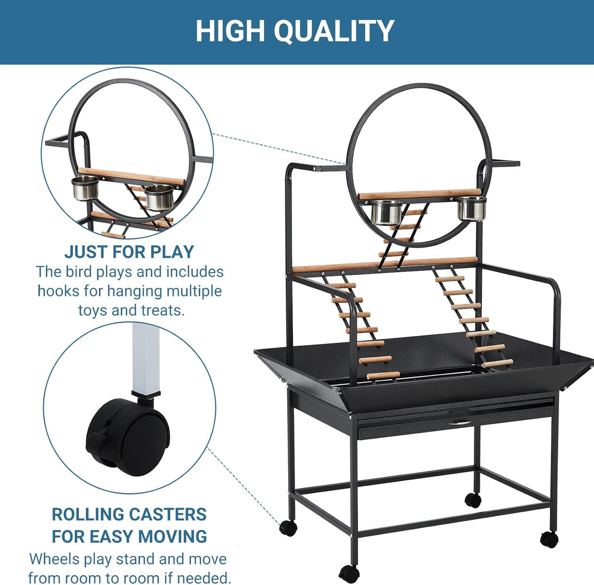 Bird Playstand, 66'' H Inch Birdcage Stand Activity Play Center with Perches and Ladders, Removable