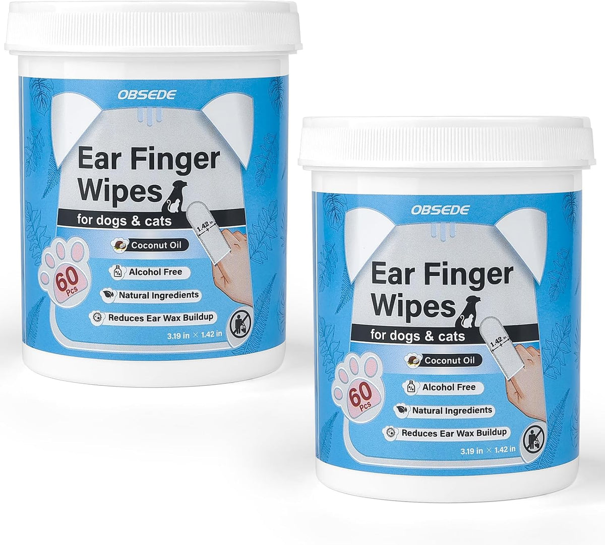 OBSEDE Dog & Cat Ear Wipes, Finger Sleeve Design for Gentle Wax & Dirt Reduce, Odor Control, Fresh