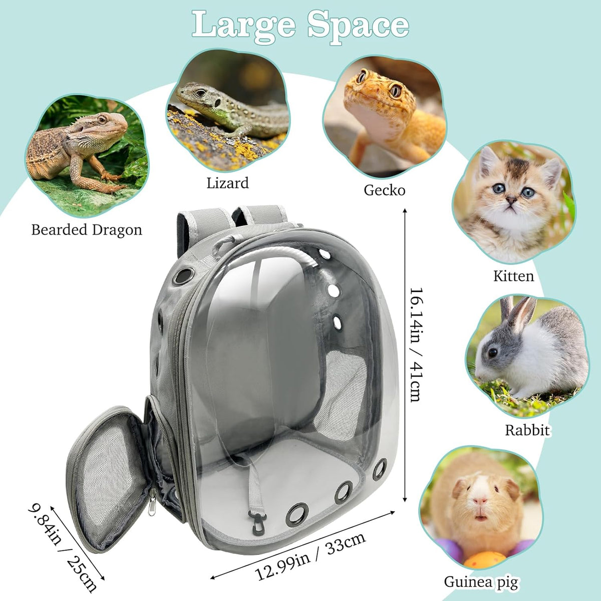 PINVNBY Bearded Dragon Carrier Backpack with Harness and Leash Set Large Reptile Travel Carrier