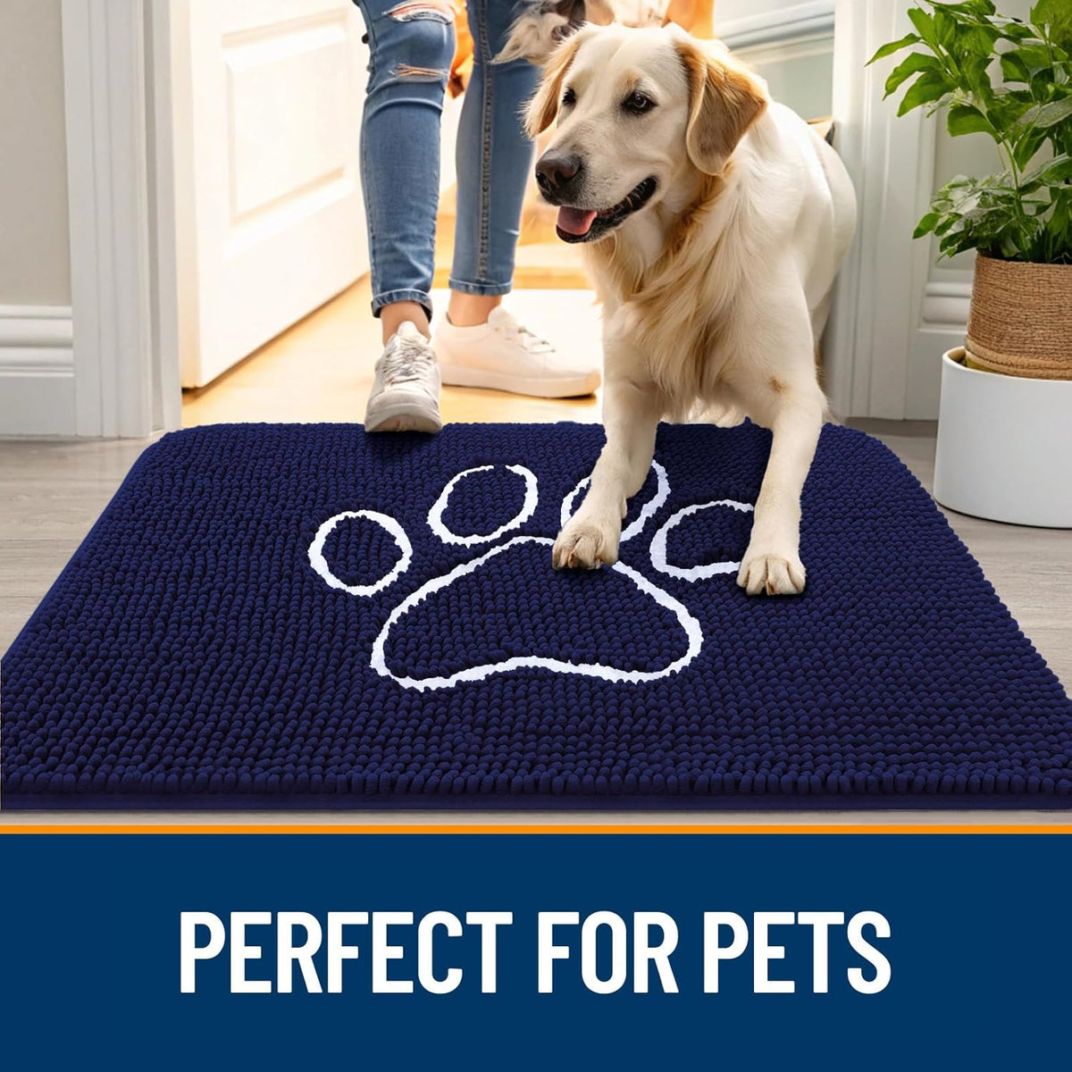 OLANLY Door Mat for Muddy Dog Paws 59x35, Ultra Absorbent Chenille Mud Doormat with Paw Print