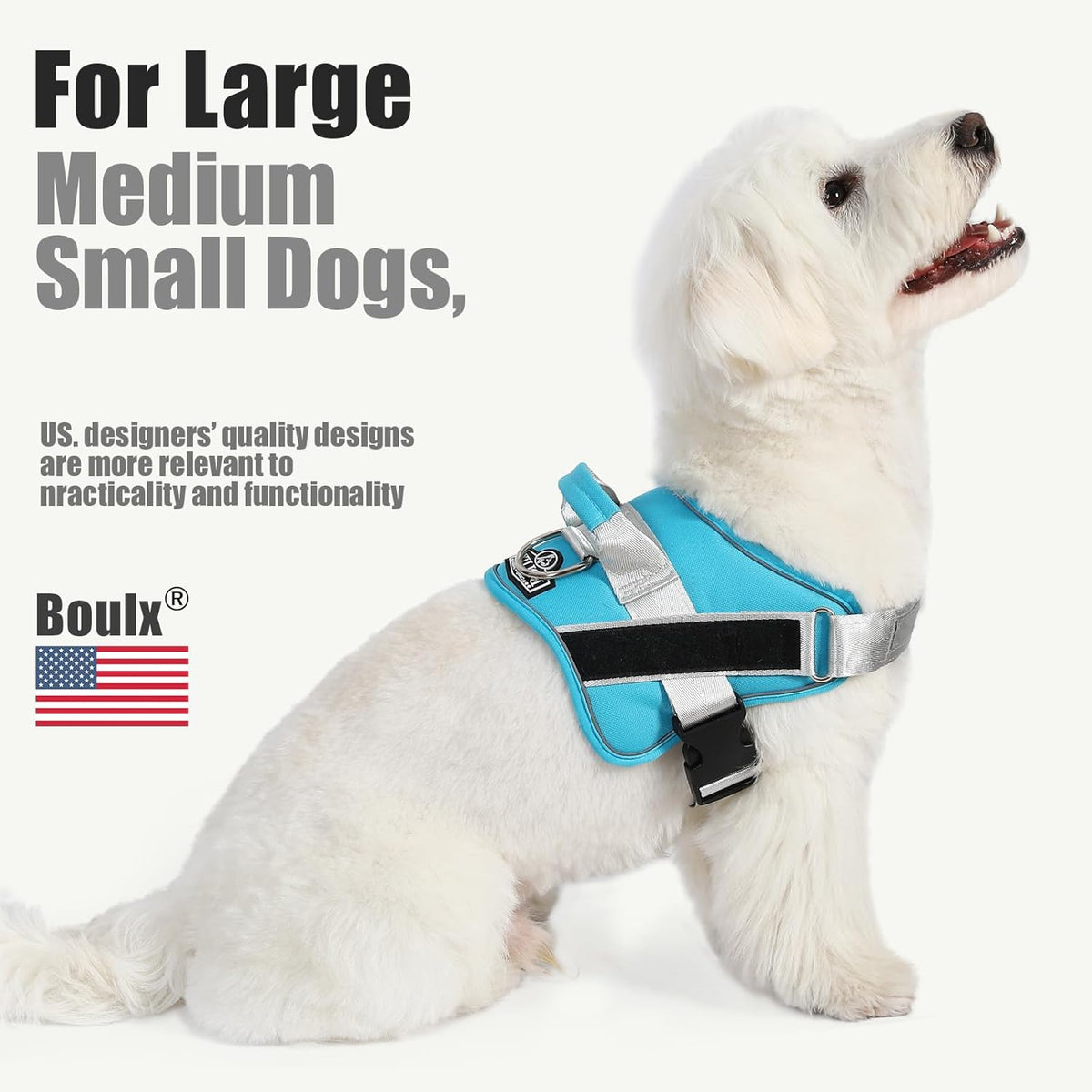 Bolux Dog Harness, No-Pull Reflective Dog Vest, Breathable Adjustable Pet Harness with Handle for