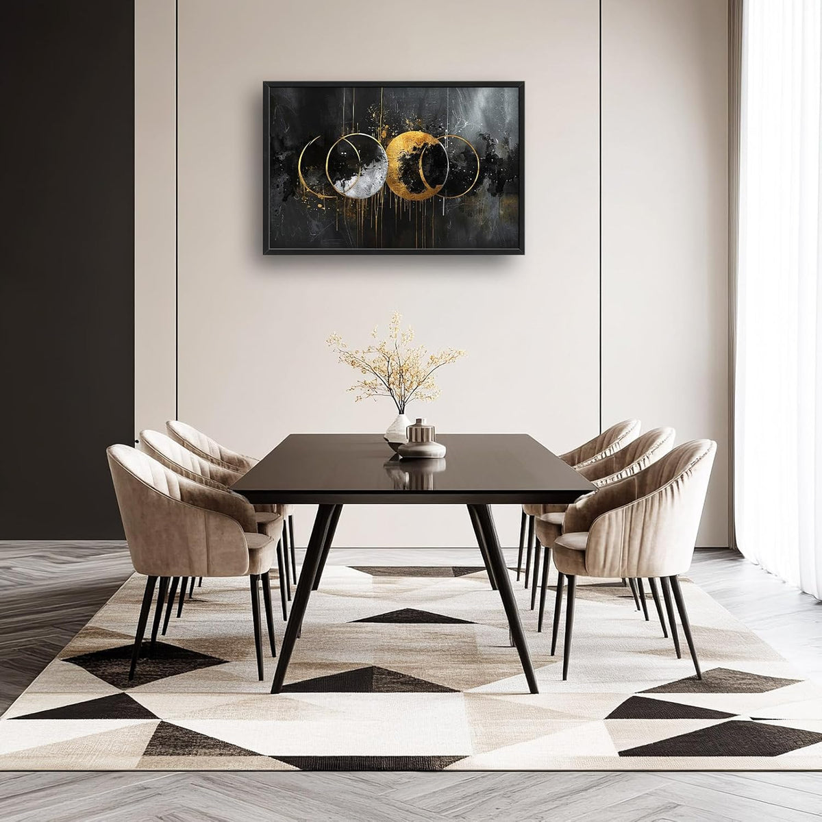 Quorin Abstract Sun Moon Large Wall Art Black and Gold Circle Pictures Sun and Moon Wall Decor