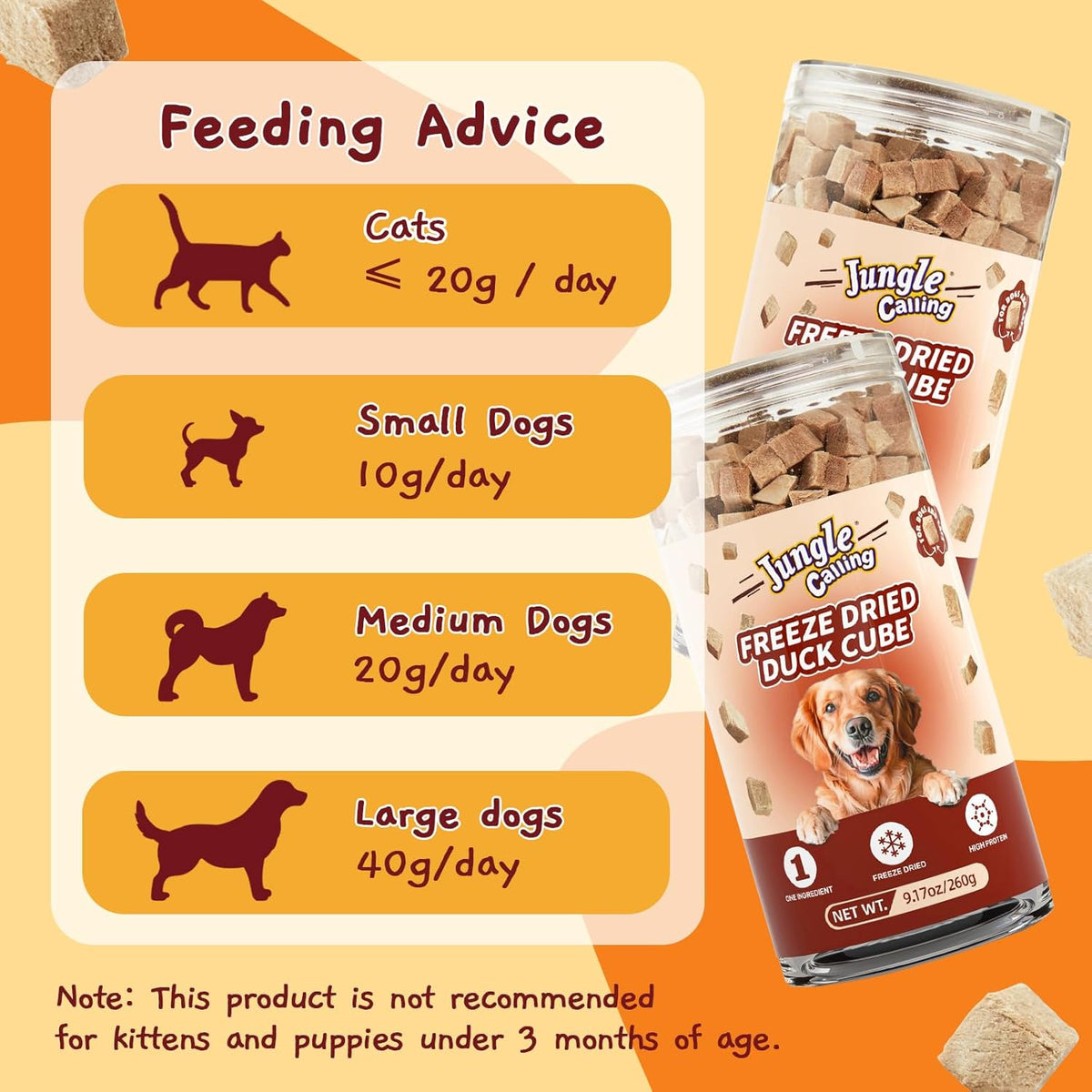 Jungle Calling Freeze Dried Cat Treats, 9.17 oz Single Ingredient Duck Meat for Cats Puppy Dogs