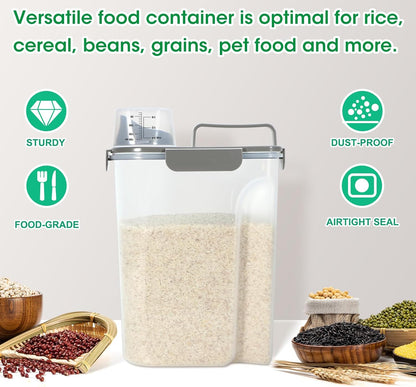 TBMax Airtight Rice Container 10 Lbs, Cereal Dispenser, Pet Cat Dog Food Storage Container, Plastic