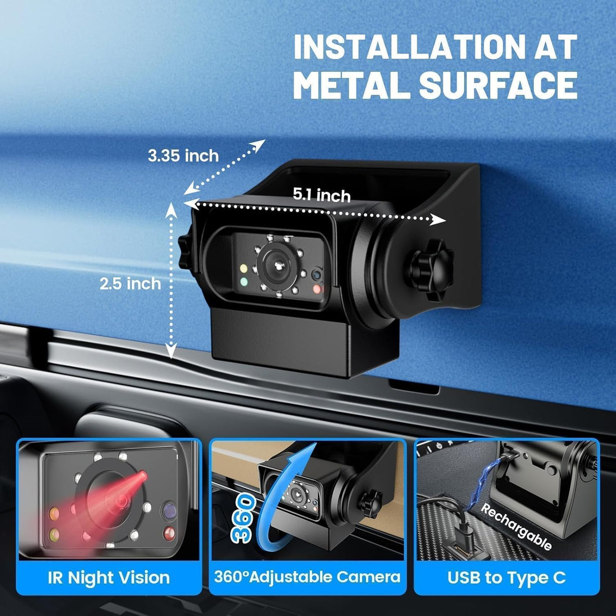 EWAY WiFi Magnetic Hitch Wireless Backup Rear/Front View Camera Rechargeable Battery for Easy