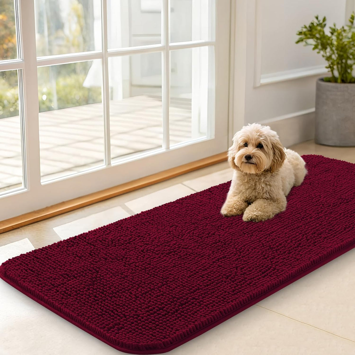 OLANLY Dog Door Mat for Muddy Paws 47x20, Absorbs Moisture and Dirt, Absorbent Non-Slip Washable