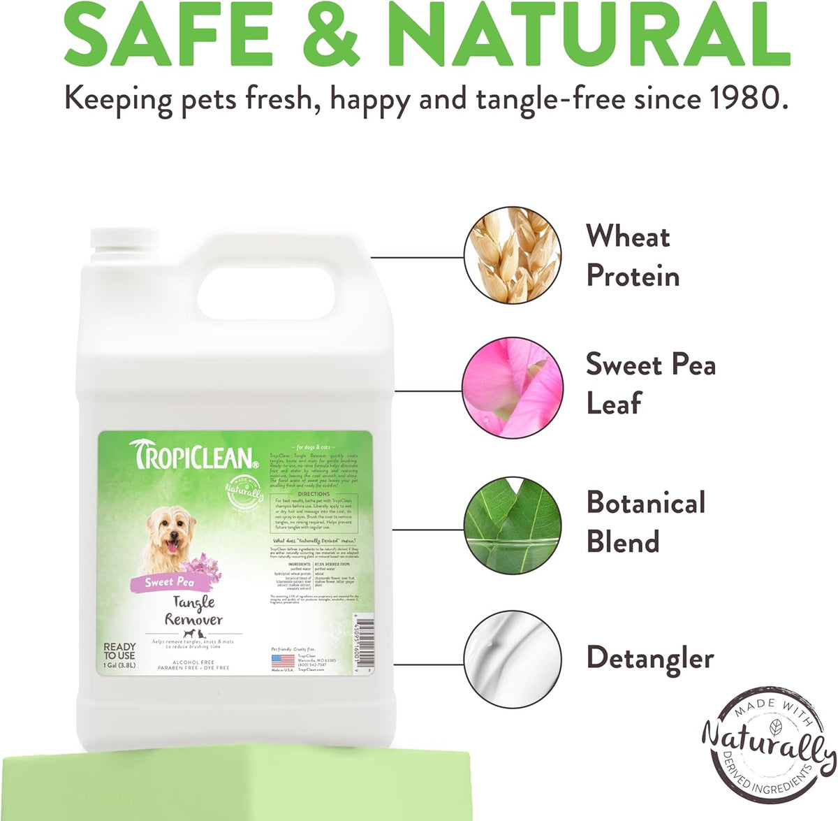 TropiClean Sweet Pea Cat & Dog Detangler Spray Dematting | Dog Conditioner Spray Derived from