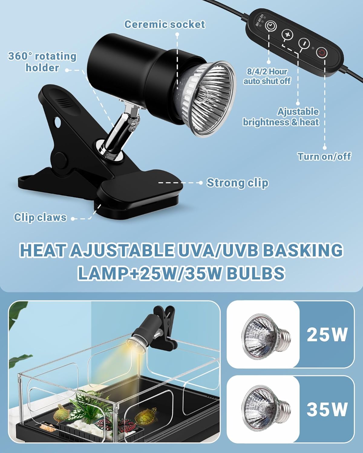 GOZILLA Small Turtle Tank Kit(Tank+Lamp+Filter), Acrylic Turtle Starter Kit with Adjustable Lamp