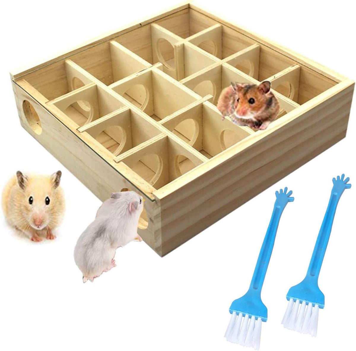 Allazone Wooden Maze Tunnel Toy with Cover, Small Pet Animals Sport Toy Funny Toy for Mice Dwarf