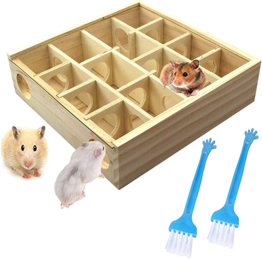 Allazone Wooden Maze Tunnel Toy with Cover, Small Pet Animals Sport Toy Funny Toy for Mice Dwarf