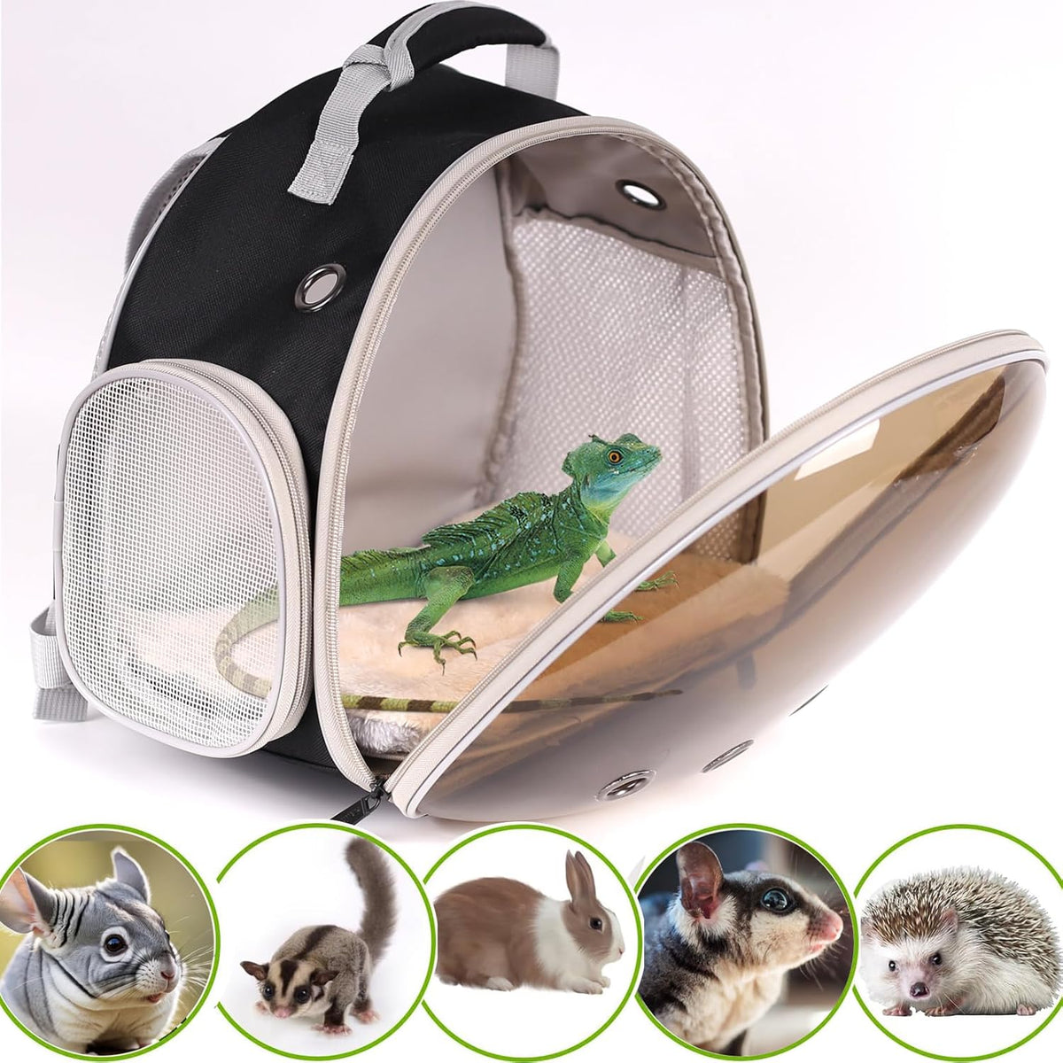 Bearded Dragon Backpack Carrier with Clear Bubble Window for Small Animal,with Soft Warm Mat