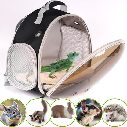 Bearded Dragon Backpack Carrier with Clear Bubble Window for Small Animal,with Soft Warm Mat