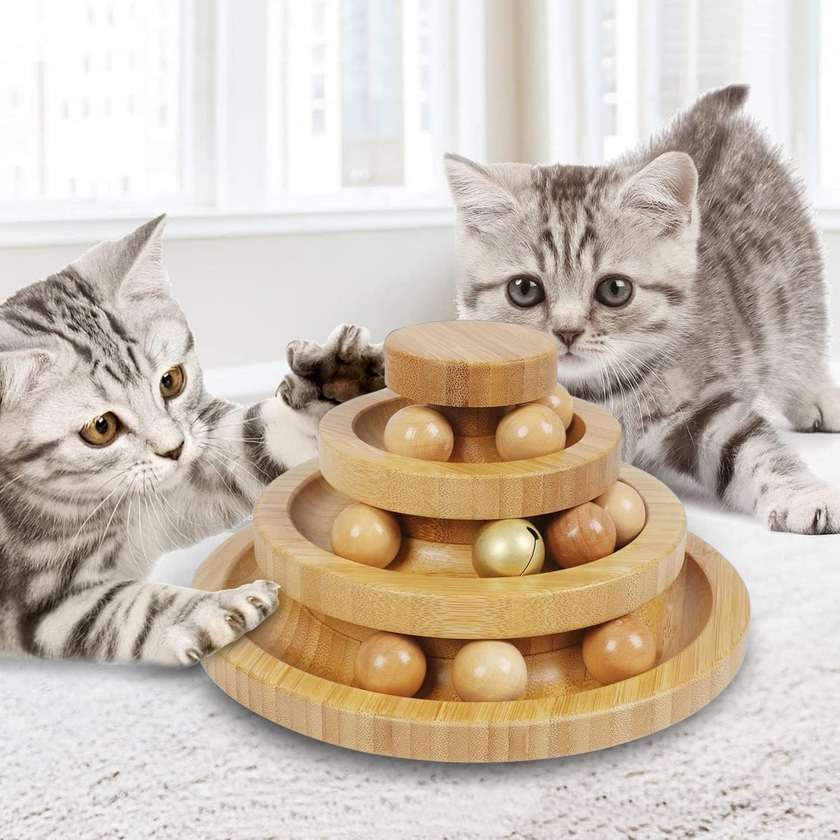 Cat Ball Track Toy,Kitty Toys Roller,3-Level Ball Tower with 9 Removable Balls,Interactive Cat Toy