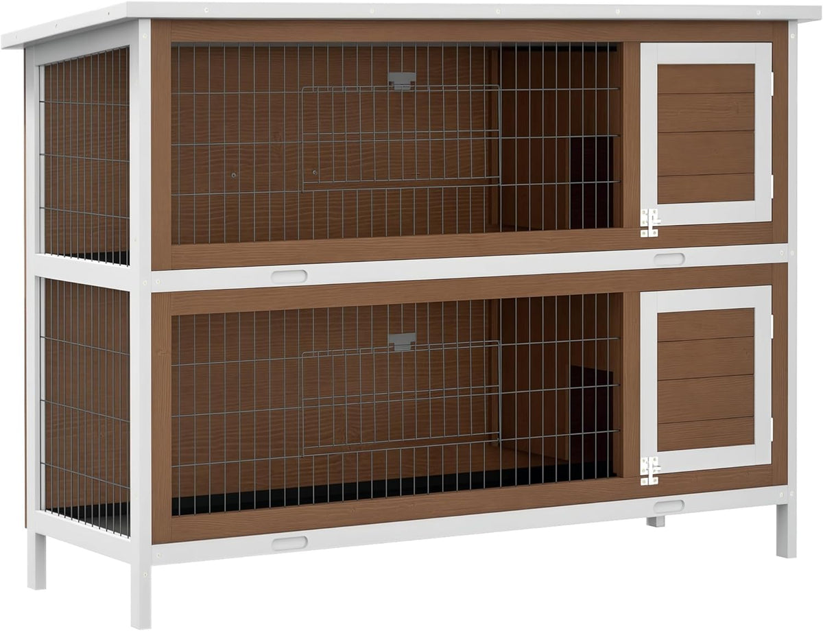 PawHut 54" 2-Story Large Rabbit Hutch Bunny Cage Wooden Pet House Small Animal Habitat with