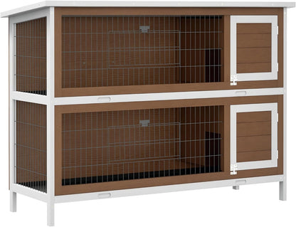 PawHut 54" 2-Story Large Rabbit Hutch Bunny Cage Wooden Pet House Small Animal Habitat with